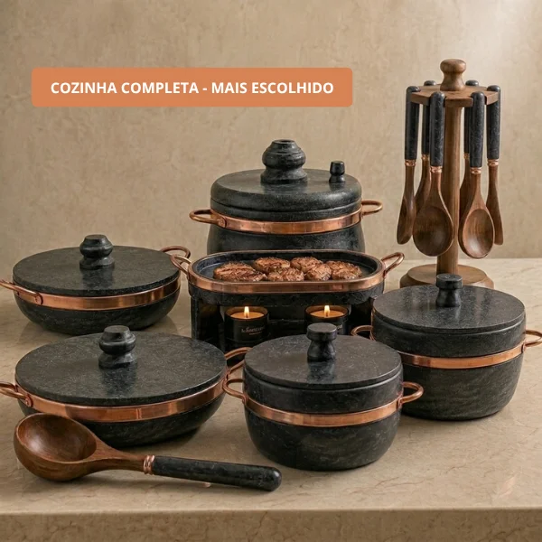 Kit 5 panelas com tábua fogareiro e brinde de 7 colheres